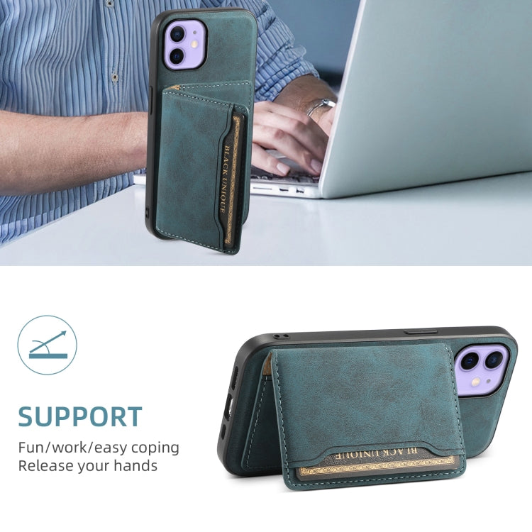 For iPhone 12 Denior D13 Retro Texture Leather MagSafe Card Bag Phone Case(Blue) - HoMEdemic™ 