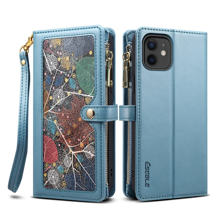 For iPhone 12 ESEBLE Star Series Lanyard Zipper Wallet RFID Leather Case(Blue) - HoMEdemic™ 