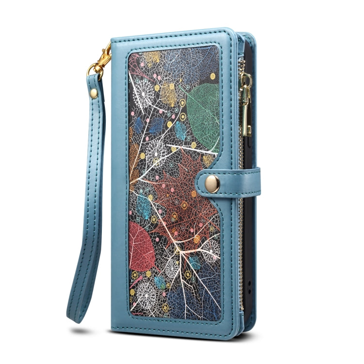 For iPhone 12 ESEBLE Star Series Lanyard Zipper Wallet RFID Leather Case(Blue) - HoMEdemic™ 