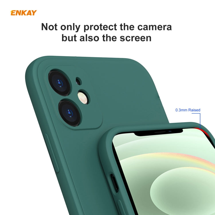 For iPhone 12 Hat-Prince ENKAY ENK-PC0682 Liquid Silicone Straight Edge Shockproof Case + 0.26mm 9H 2.5D Full Glue Tempered Glass Film(Light Green) - HoMEdemic™ 