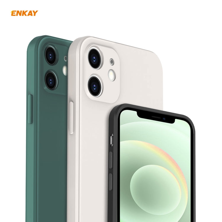 For iPhone 12 Hat-Prince ENKAY ENK-PC0682 Liquid Silicone Straight Edge Shockproof Case + 0.26mm 9H 2.5D Full Glue Tempered Glass Film(Light Green) - HoMEdemic™ 