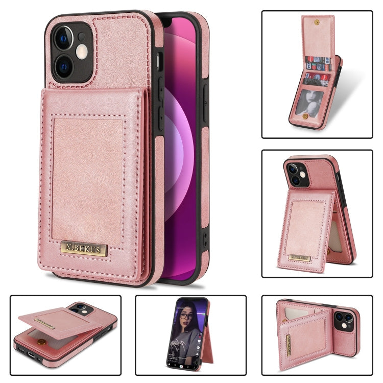 For iPhone 12 N.BEKUS Vertical Flip Card Slot RFID Phone Case(Rose Gold) - HoMEdemic™ 