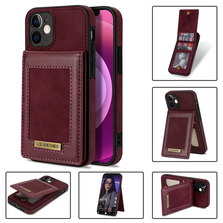 For iPhone 12 N.BEKUS Vertical Flip Card Slot RFID Phone Case(Wine Red) - HoMEdemic™ 