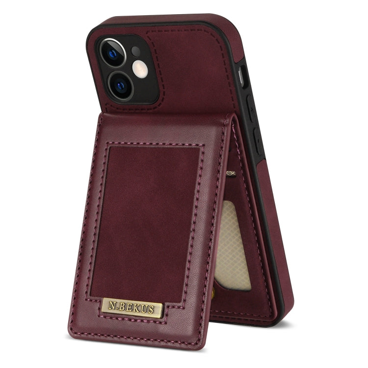 For iPhone 12 N.BEKUS Vertical Flip Card Slot RFID Phone Case(Wine Red) - HoMEdemic™ 