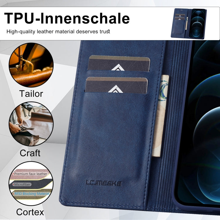 For iPhone 12 Pro/12 LC.IMEEKE RFID Anti-theft Leather Phone Case(Blue) - HoMEdemic™ 