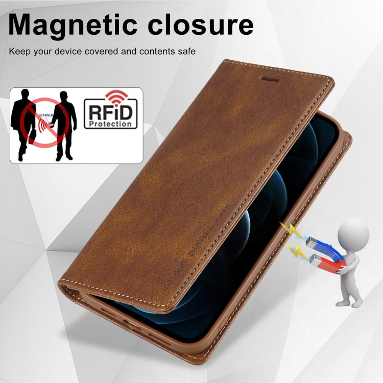 For iPhone 12 Pro/12 LC.IMEEKE RFID Anti-theft Leather Phone Case(Brown) - HoMEdemic™ 