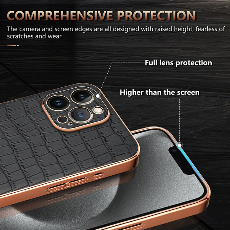 For iPhone 12 Pro AZNS Electroplated Frame Crocodile Texture Full Coverage Phone Case(White) - HoMEdemic™ 