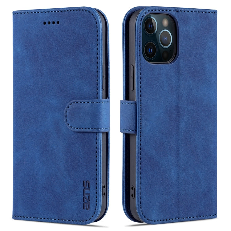 For iPhone 12 Pro AZNS Skin Feel Calf Texture Horizontal Flip Leather Case with Card Slots & Holder & Wallet(Blue) - HoMEdemic™ 