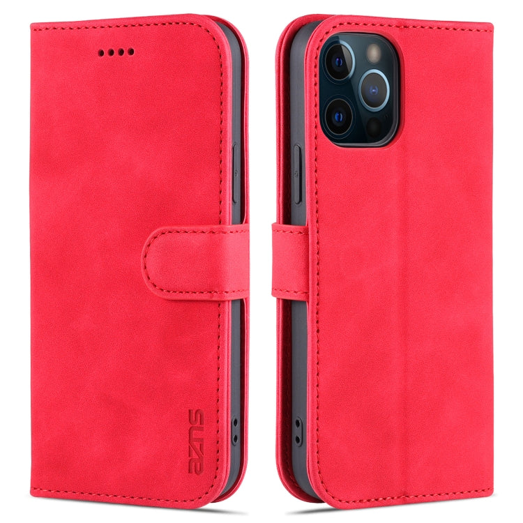 For iPhone 12 Pro AZNS Skin Feel Calf Texture Horizontal Flip Leather Case with Card Slots & Holder & Wallet(Red) - HoMEdemic™ 