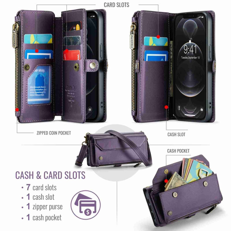 For iPhone 12 Pro CaseMe C36 Card Slots Zipper Wallet RFID Anti-theft Leather Phone Case(Purple) - HoMEdemic™ 