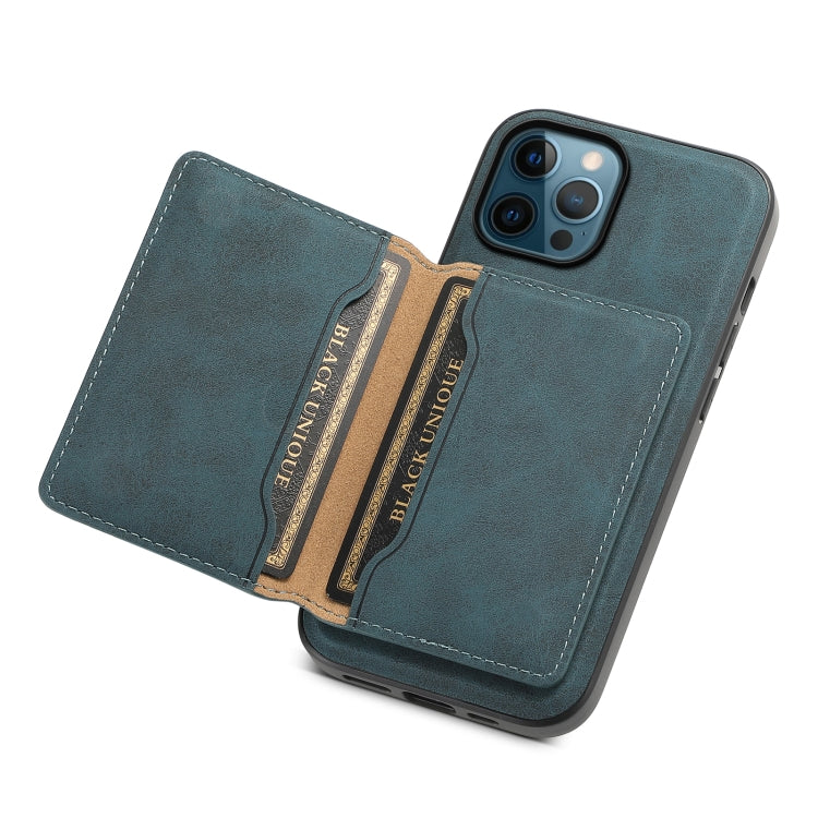 For iPhone 12 Pro Denior D13 Retro Texture Leather MagSafe Card Bag Phone Case(Blue) - HoMEdemic™ 