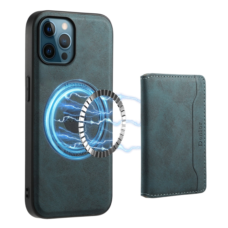 For iPhone 12 Pro Denior D13 Retro Texture Leather MagSafe Card Bag Phone Case(Blue) - HoMEdemic™ 