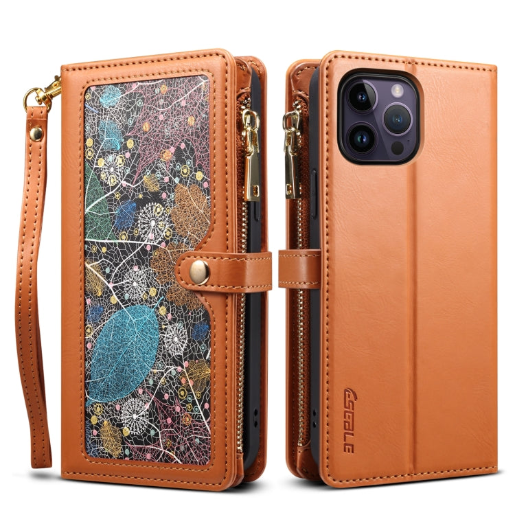For iPhone 12 Pro ESEBLE Star Series Lanyard Zipper Wallet RFID Leather Case(Brown) - HoMEdemic™ 