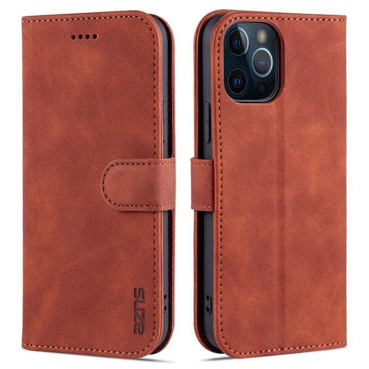 For iPhone 12 Pro Max AZNS Skin Feel Calf Texture Horizontal Flip Leather Case with Card Slots & Holder & Wallet(Brown) - HoMEdemic™ 
