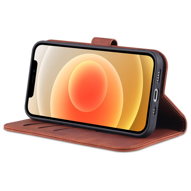 For iPhone 12 Pro Max AZNS Skin Feel Calf Texture Horizontal Flip Leather Case with Card Slots & Holder & Wallet(Brown) - HoMEdemic™ 