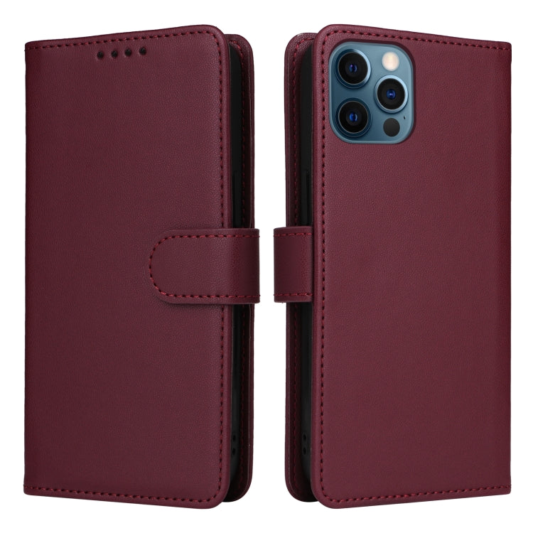 For iPhone 12 Pro Max BETOPNICE BN-005 2 in 1 Detachable Imitate Genuine Leather Phone Case(Wine Red) - HoMEdemic™ 