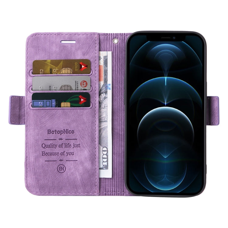 For iPhone 12 Pro Max BETOPNICE Dual-side Buckle Leather Phone Case(Purple) - HoMEdemic™ 