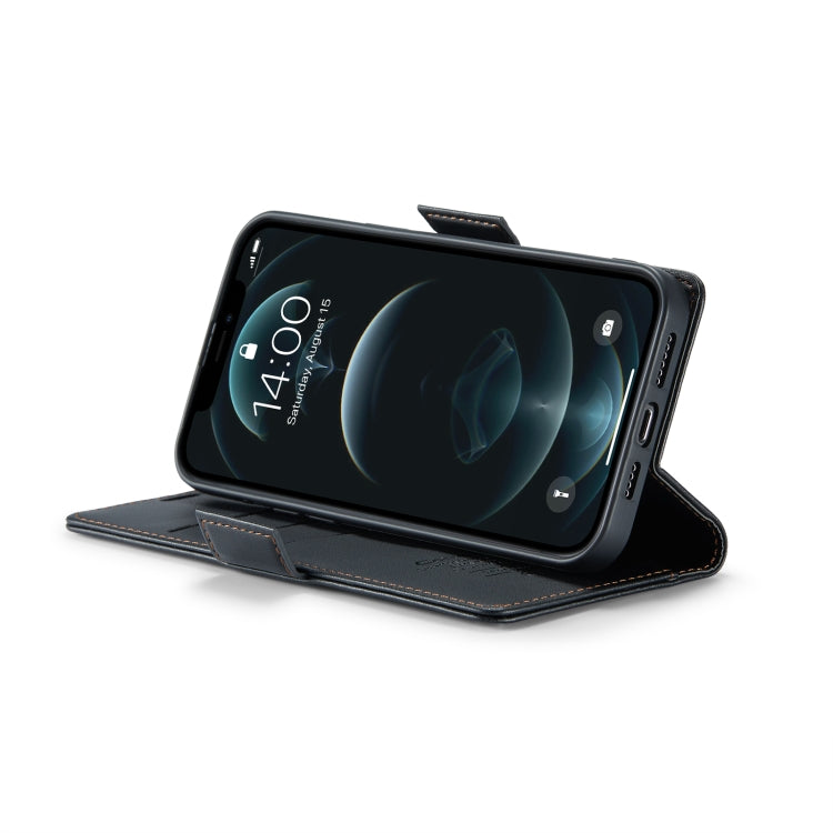 For iPhone 12 Pro Max CaseMe 023 Butterfly Buckle Litchi Texture RFID Anti-theft Leather Phone Case(Black) - HoMEdemic™ 