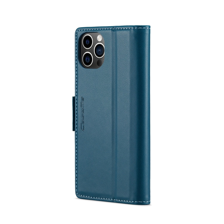 For iPhone 12 Pro Max CaseMe 023 Butterfly Buckle Litchi Texture RFID Anti-theft Leather Phone Case(Blue) - HoMEdemic™ 