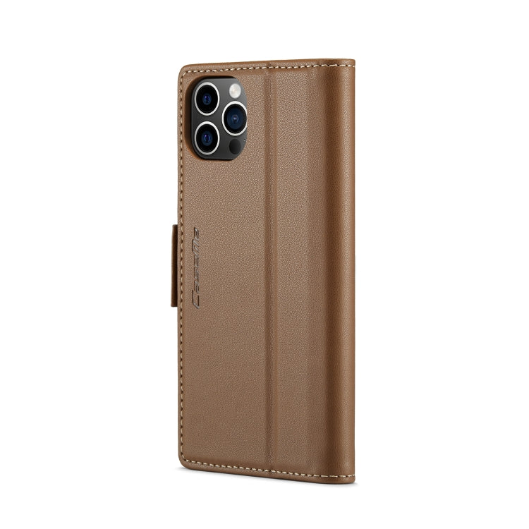 For iPhone 12 Pro Max CaseMe 023 Butterfly Buckle Litchi Texture RFID Anti-theft Leather Phone Case(Brown) - HoMEdemic™ 