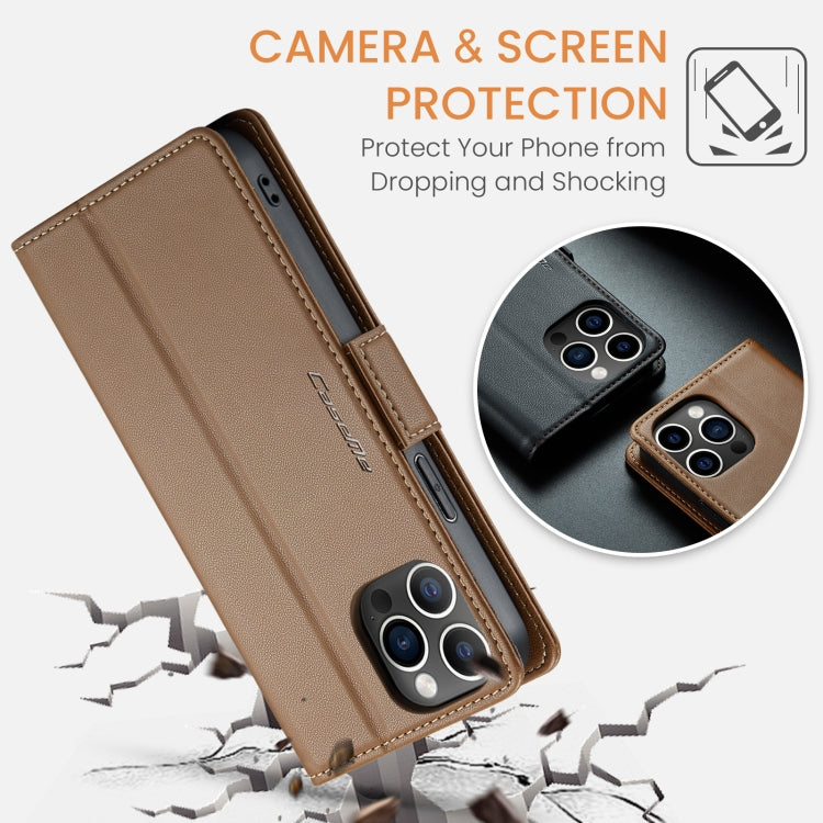 For iPhone 12 Pro Max CaseMe 023 Butterfly Buckle Litchi Texture RFID Anti-theft Leather Phone Case(Brown) - HoMEdemic™ 