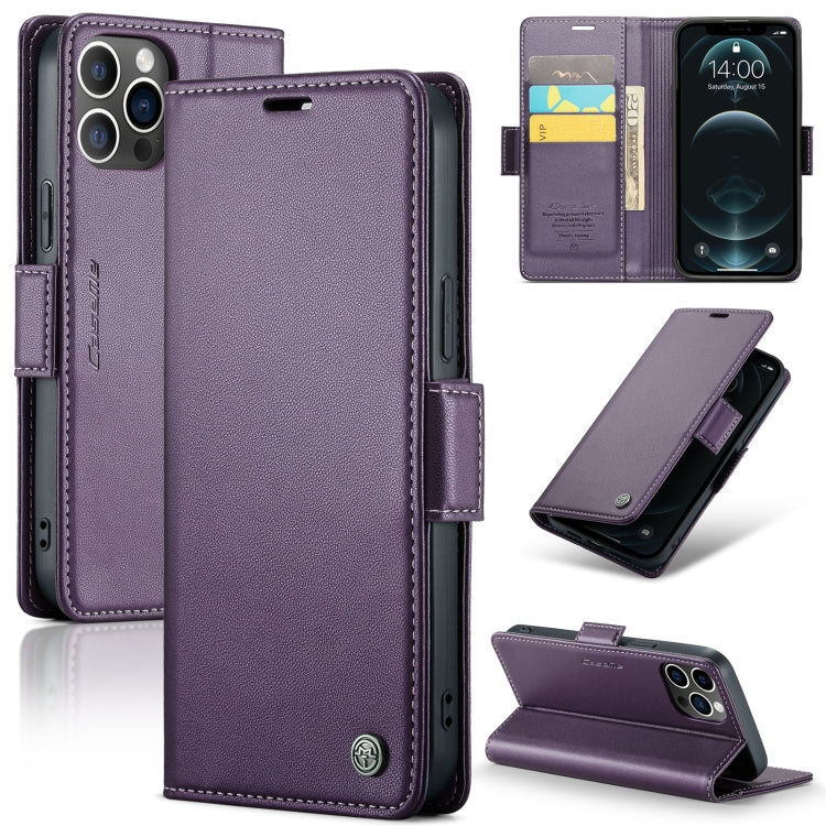 For iPhone 12 Pro Max CaseMe 023 Butterfly Buckle Litchi Texture RFID Anti-theft Leather Phone Case(Pearly Purple) - HoMEdemic™ 