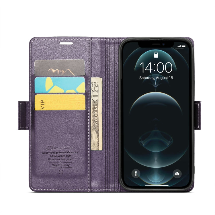 For iPhone 12 Pro Max CaseMe 023 Butterfly Buckle Litchi Texture RFID Anti-theft Leather Phone Case(Pearly Purple) - HoMEdemic™ 