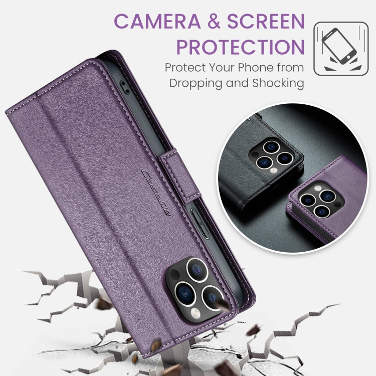 For iPhone 12 Pro Max CaseMe 023 Butterfly Buckle Litchi Texture RFID Anti-theft Leather Phone Case(Pearly Purple) - HoMEdemic™ 