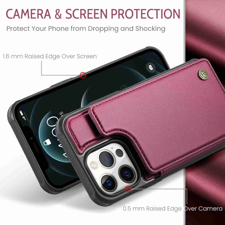 For iPhone 12 Pro Max CaseMe C22 Card Slots Holder RFID Anti-theft Phone Case(Wine Red) - HoMEdemic™ 