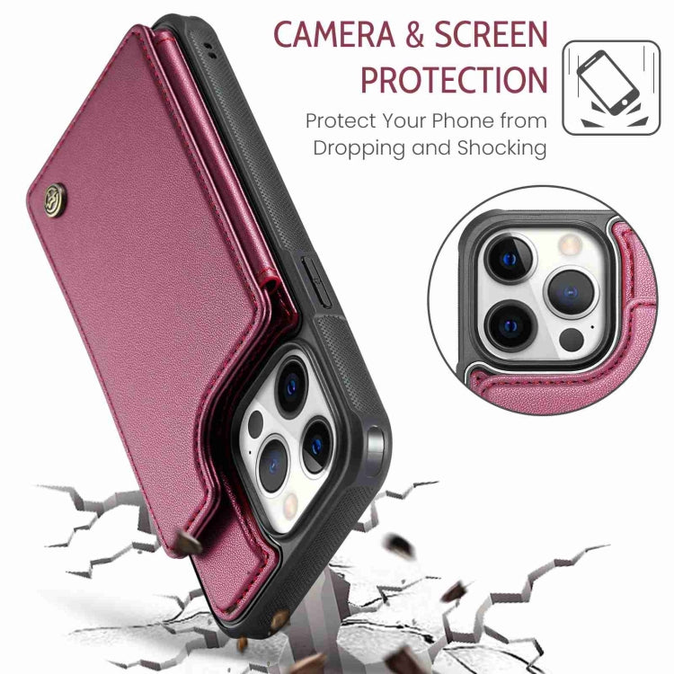 For iPhone 12 Pro Max CaseMe C22 Card Slots Holder RFID Anti-theft Phone Case(Wine Red) - HoMEdemic™ 
