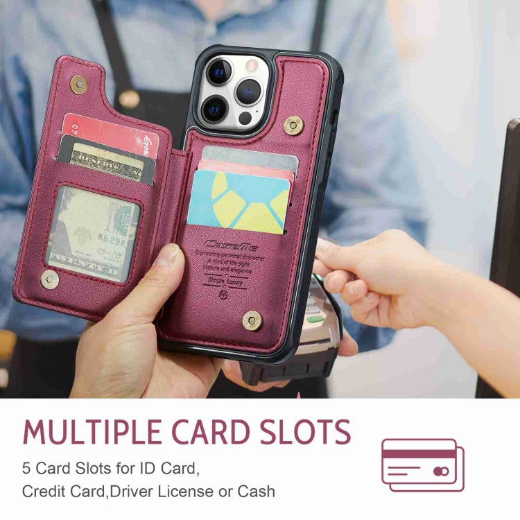 For iPhone 12 Pro Max CaseMe C22 Card Slots Holder RFID Anti-theft Phone Case(Wine Red) - HoMEdemic™ 