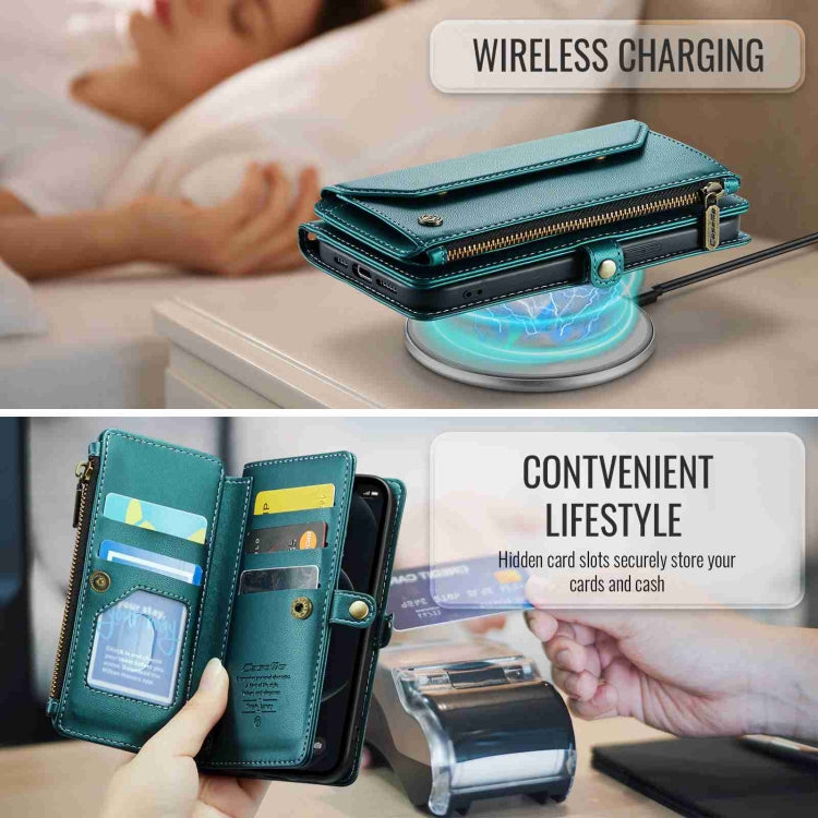 For iPhone 12 Pro Max CaseMe C36 Card Slots Zipper Wallet RFID Anti-theft Leather Phone Case(Blue-green) - HoMEdemic™ 
