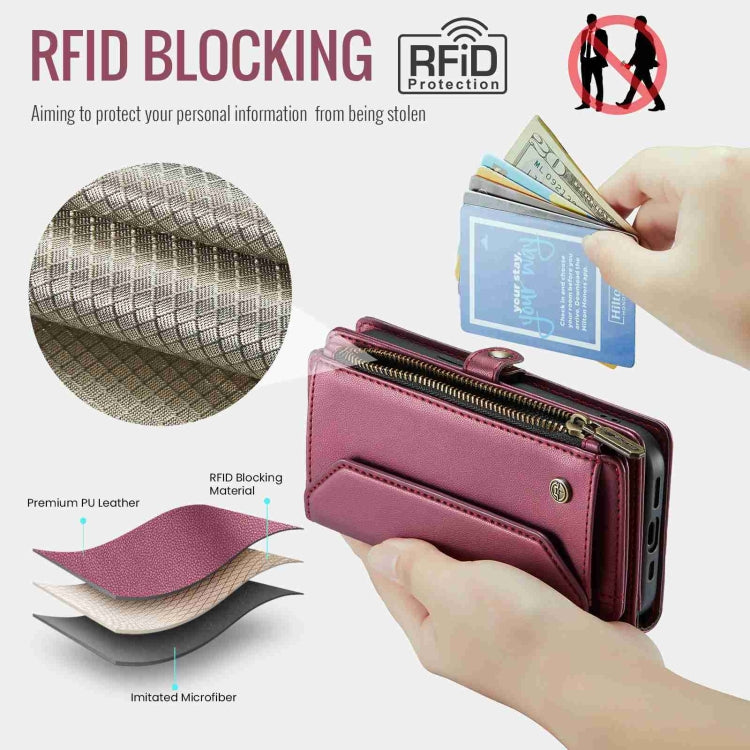 For iPhone 12 Pro Max CaseMe C36 Card Slots Zipper Wallet RFID Anti-theft Leather Phone Case(Wine Red) - HoMEdemic™ 