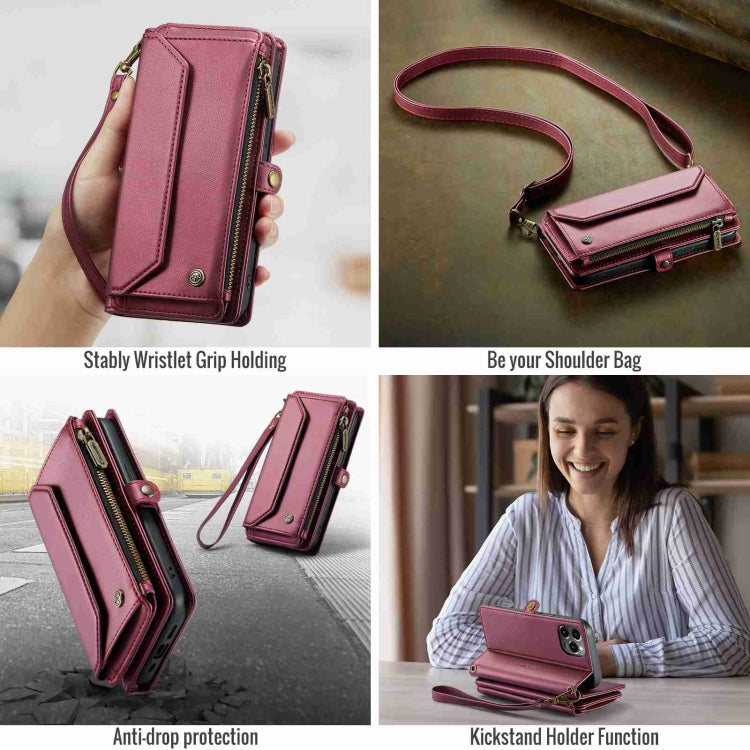 For iPhone 12 Pro Max CaseMe C36 Card Slots Zipper Wallet RFID Anti-theft Leather Phone Case(Wine Red) - HoMEdemic™ 
