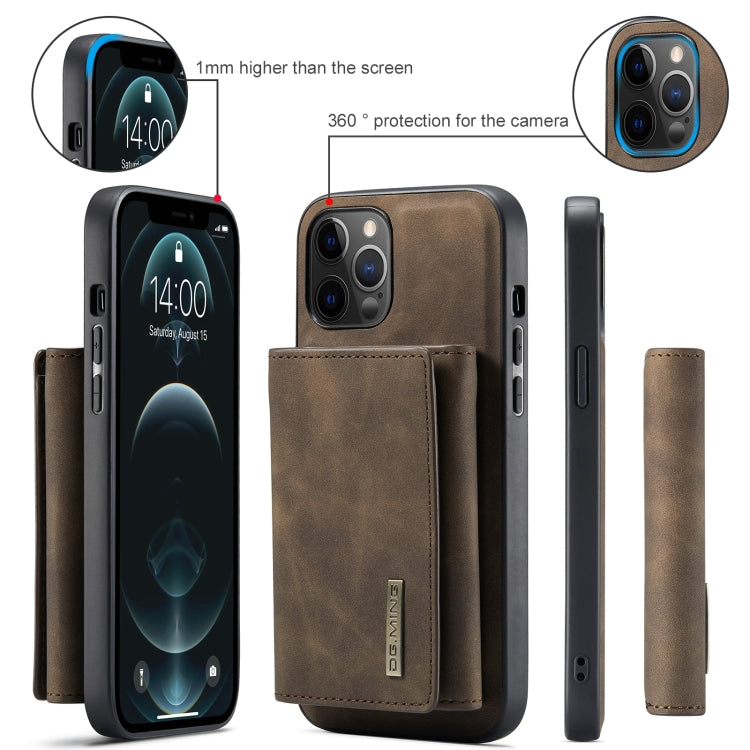 For iPhone 12 Pro Max DG.MING M1 Series 3-Fold Multi Card Wallet + Magnetic Back Cover Shockproof Case with Holder Function(Coffee) - HoMEdemic™ 