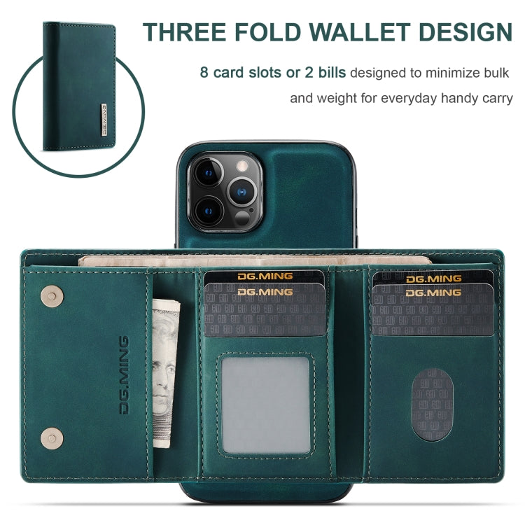 For iPhone 12 Pro Max DG.MING M1 Series 3-Fold Multi Card Wallet + Magnetic Back Cover Shockproof Case with Holder Function(Green) - HoMEdemic™ 