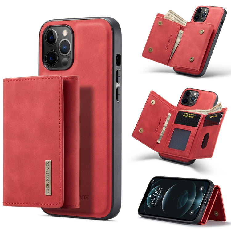 For iPhone 12 Pro Max DG.MING M1 Series 3-Fold Multi Card Wallet + Magnetic Back Cover Shockproof Case with Holder Function(Red) - HoMEdemic™ 