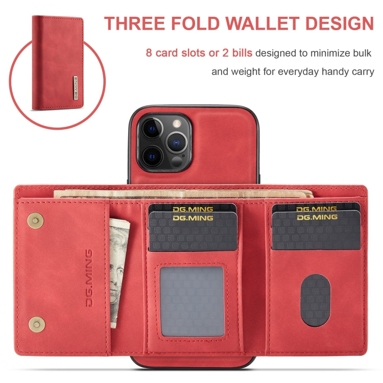 For iPhone 12 Pro Max DG.MING M1 Series 3-Fold Multi Card Wallet + Magnetic Back Cover Shockproof Case with Holder Function(Red) - HoMEdemic™ 