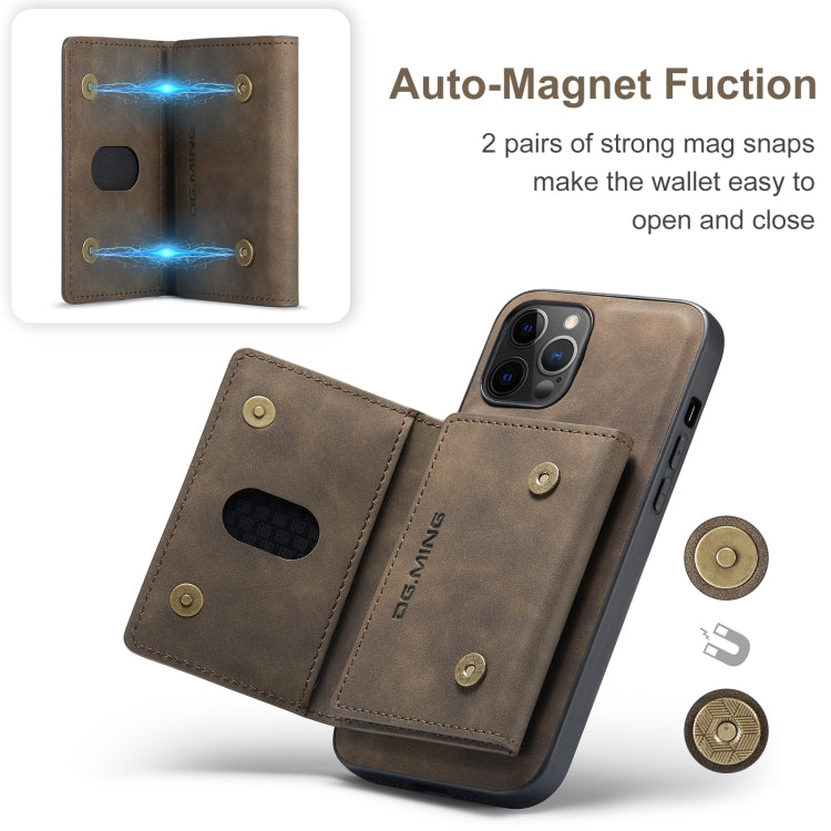 For iPhone 12 Pro Max DG.MING M2 Series 3-Fold Multi Card Bag + Magnetic Back Cover Shockproof Case with Wallet & Holder Function(Coffee) - HoMEdemic™ 