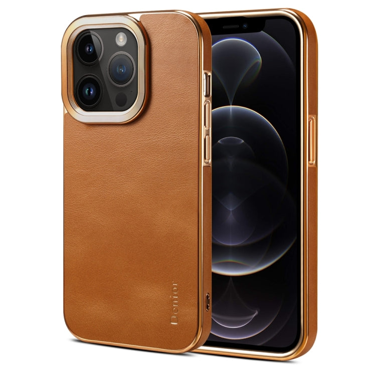 For iPhone 12 Pro Max Denior Cowhide Leather Plating Phone Case(Khaki) - HoMEdemic™ 