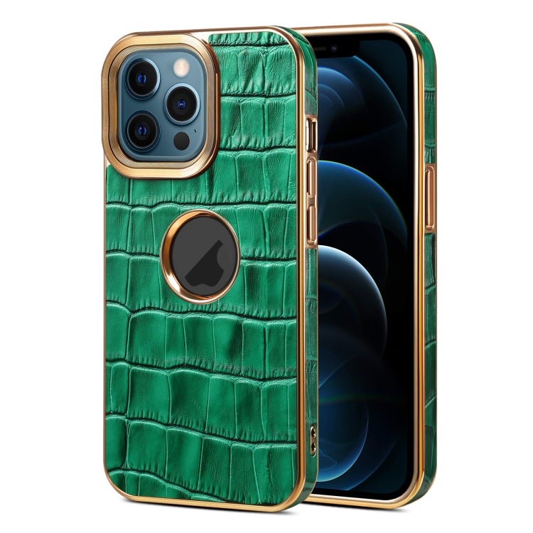 For iPhone 12 Pro Max Denior Crocodile Texture Genuine Leather Electroplating Phone Case(Green) - HoMEdemic™ 