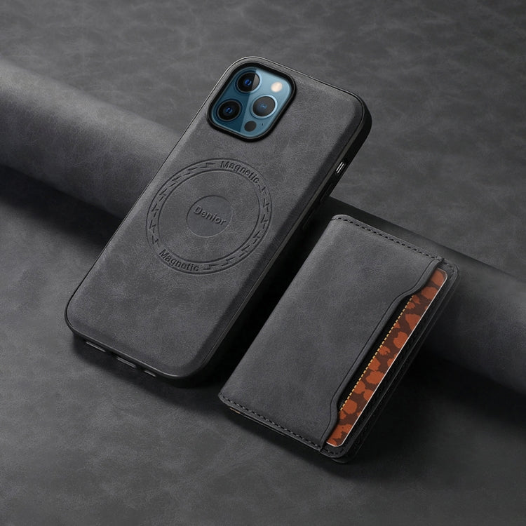 For iPhone 12 Pro Max Denior D13 Retro Texture Leather MagSafe Card Bag Phone Case(Black) - HoMEdemic™ 