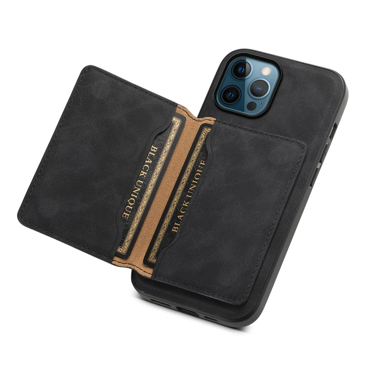 For iPhone 12 Pro Max Denior D13 Retro Texture Leather MagSafe Card Bag Phone Case(Black) - HoMEdemic™ 