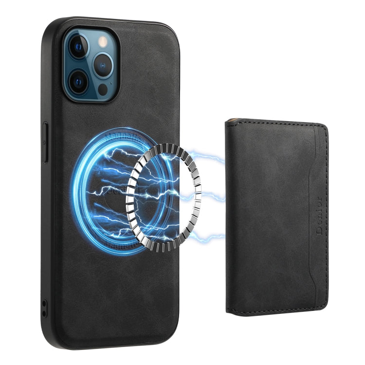 For iPhone 12 Pro Max Denior D13 Retro Texture Leather MagSafe Card Bag Phone Case(Black) - HoMEdemic™ 