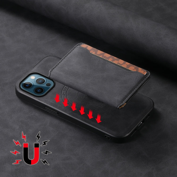 For iPhone 12 Pro Max Denior D13 Retro Texture Leather MagSafe Card Bag Phone Case(Black) - HoMEdemic™ 