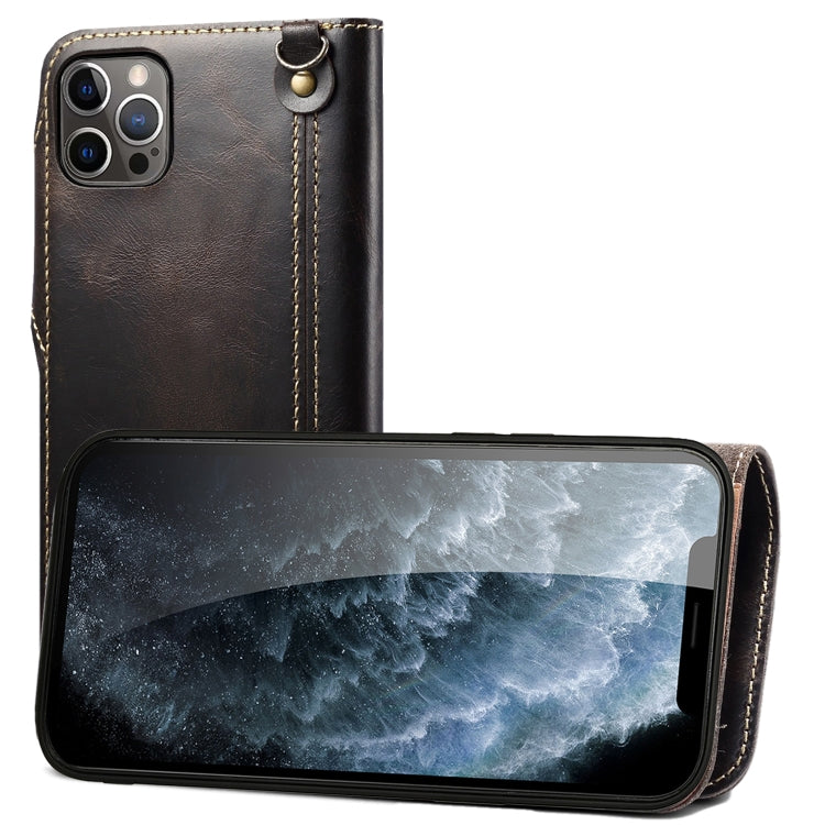 For iPhone 12 Pro Max Denior Oil Wax Cowhide Magnetic Button Genuine Leather Case(Black) - HoMEdemic™ 