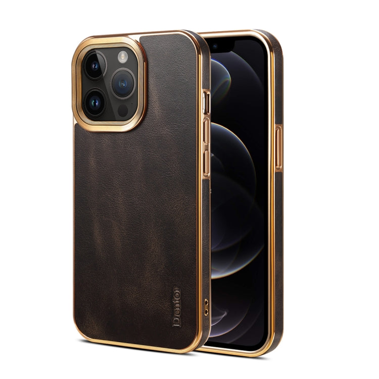 For iPhone 12 Pro Max Denior Oil Wax Cowhide Plating Phone Case(Black) - HoMEdemic™ 