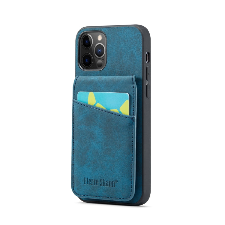 For iPhone 12 Pro Max Fierre Shann Crazy Horse Card Holder Back Cover PU Phone Case(Blue) - HoMEdemic™ 