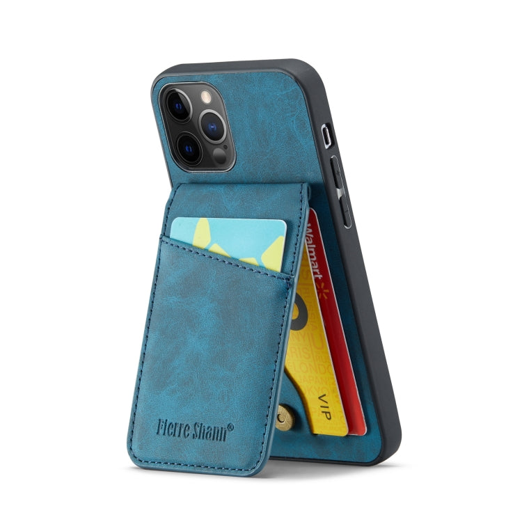 For iPhone 12 Pro Max Fierre Shann Crazy Horse Card Holder Back Cover PU Phone Case(Blue) - HoMEdemic™ 