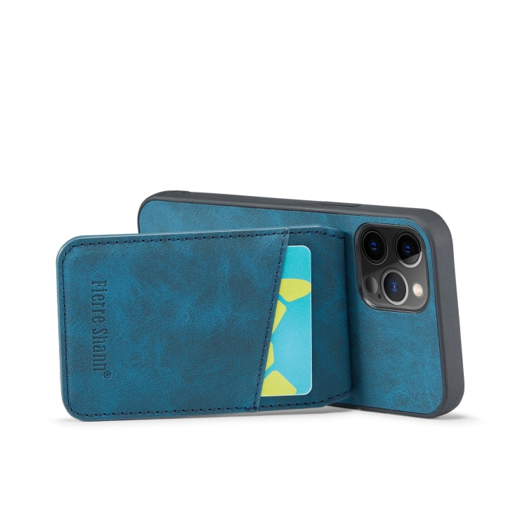 For iPhone 12 Pro Max Fierre Shann Crazy Horse Card Holder Back Cover PU Phone Case(Blue) - HoMEdemic™ 